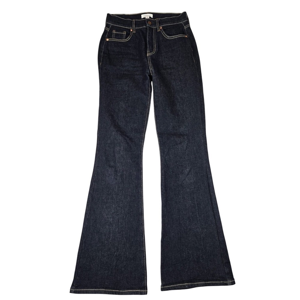 Evereve High Rise Ever Flare Jeans Women's 26 Dark Rinse Clean Hem